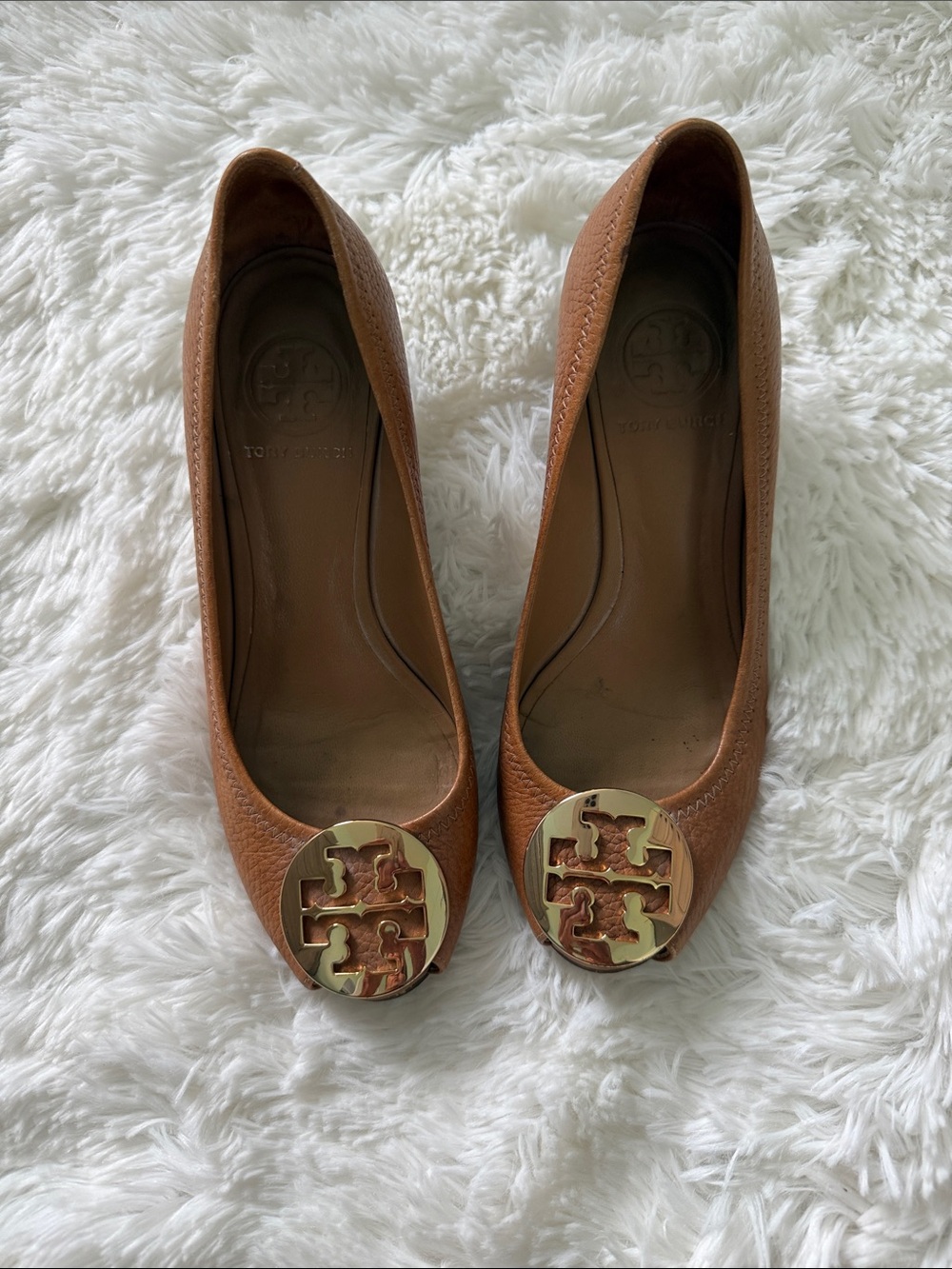 Tory Burch Tan Leather Logo Ballet Flats